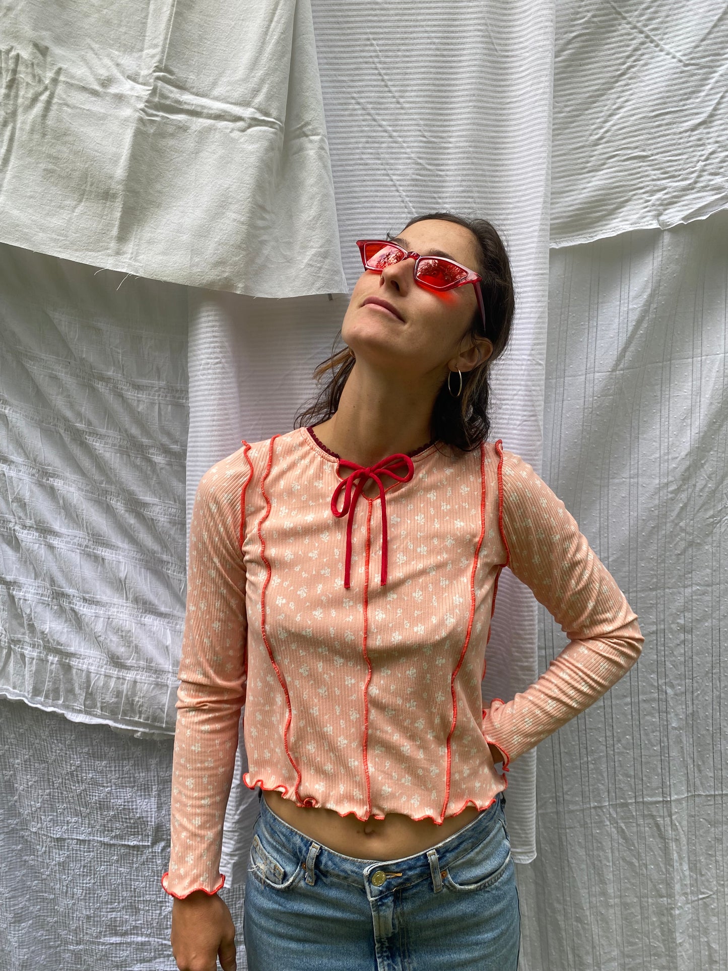 Bow Peep Longsleeve - Pink Rose & Red