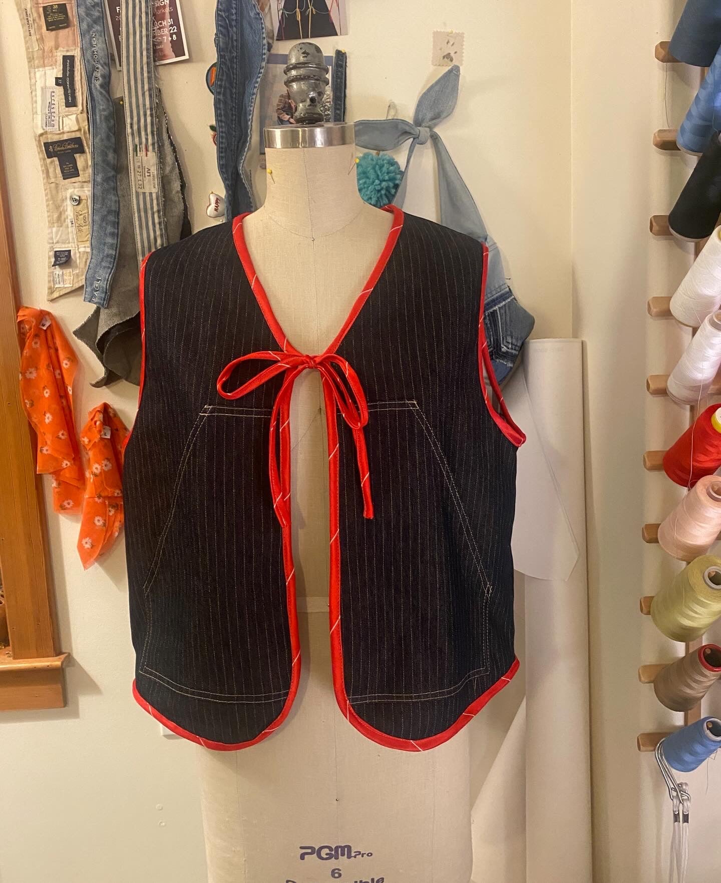 Pocket Vest - Pinstripe Denim