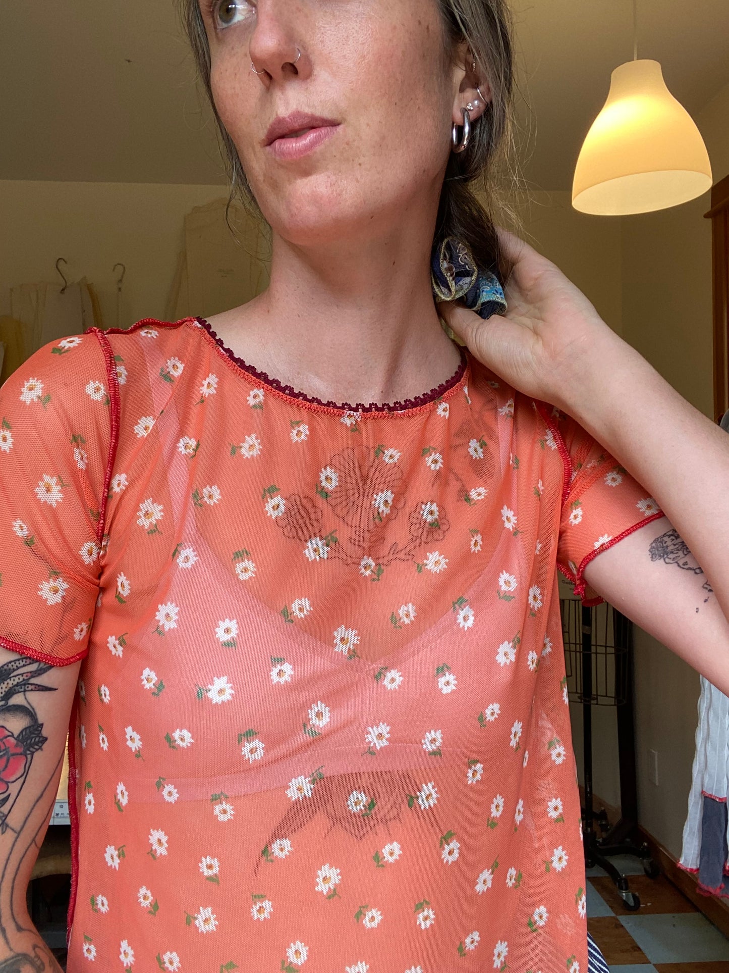 Mesh Baby T- Red Daisy Print - S