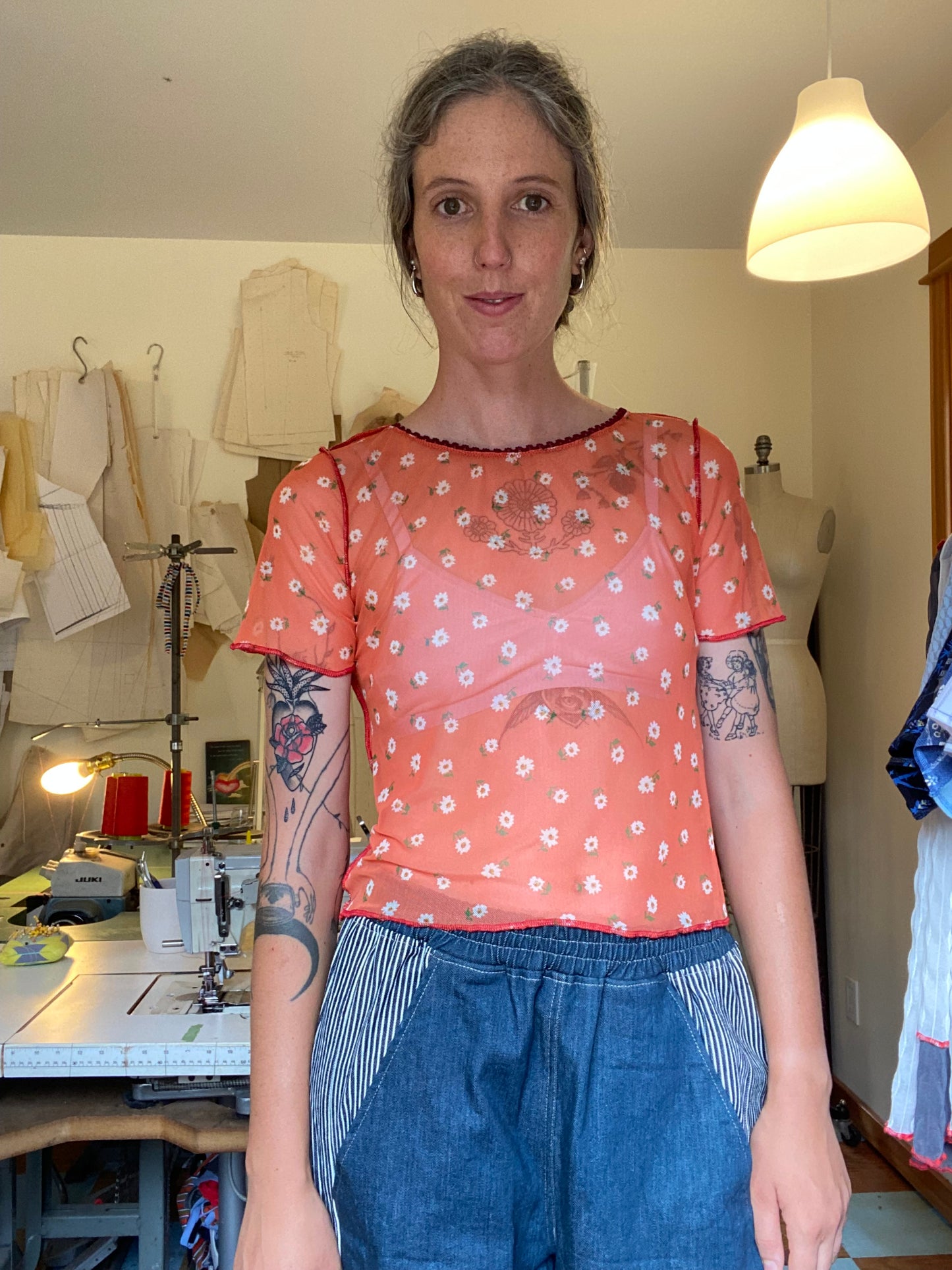 Mesh Baby T- Red Daisy Print - S