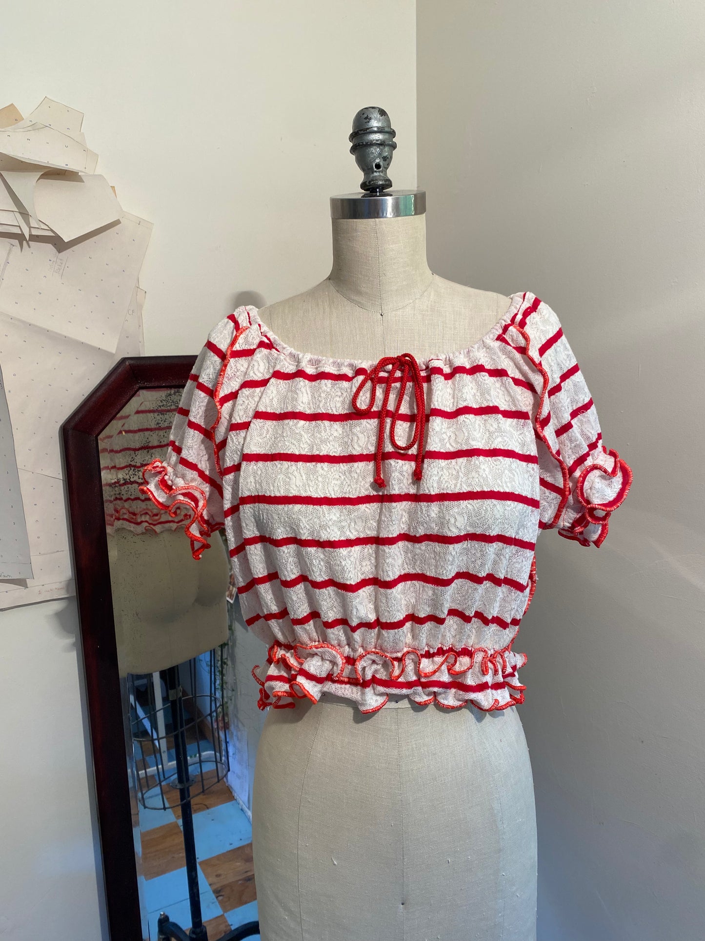 Paris Top - Red Striped Lace