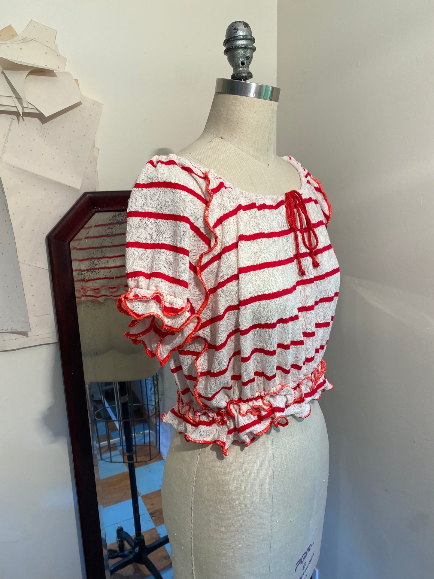 Paris Top - Red Striped Lace