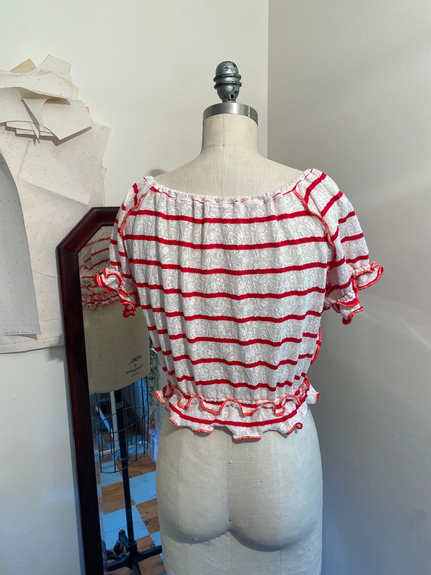 Paris Top - Red Striped Lace
