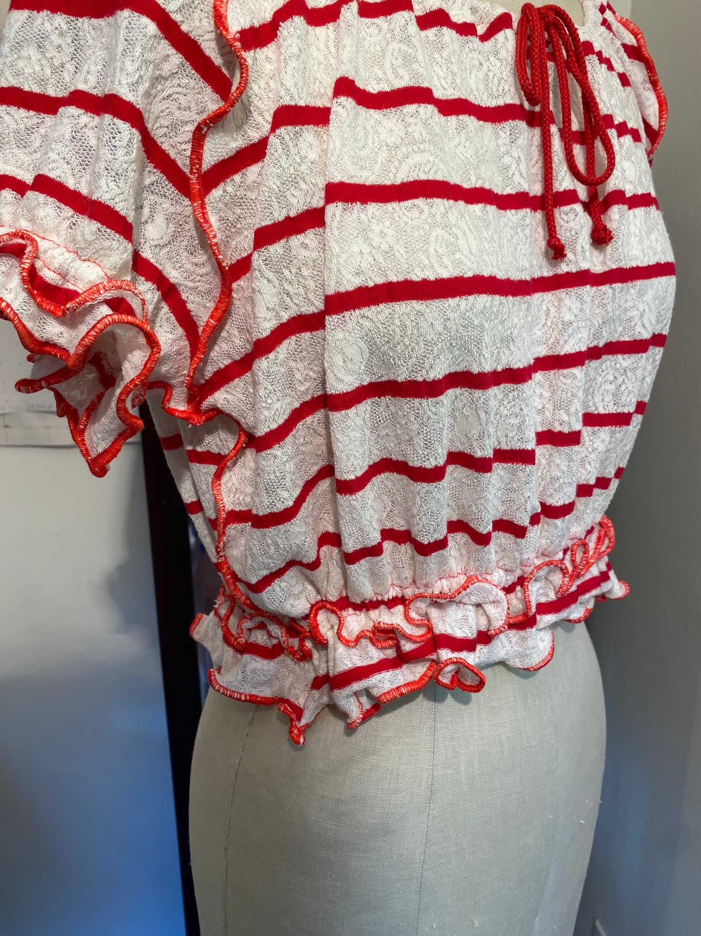 Paris Top - Red Striped Lace