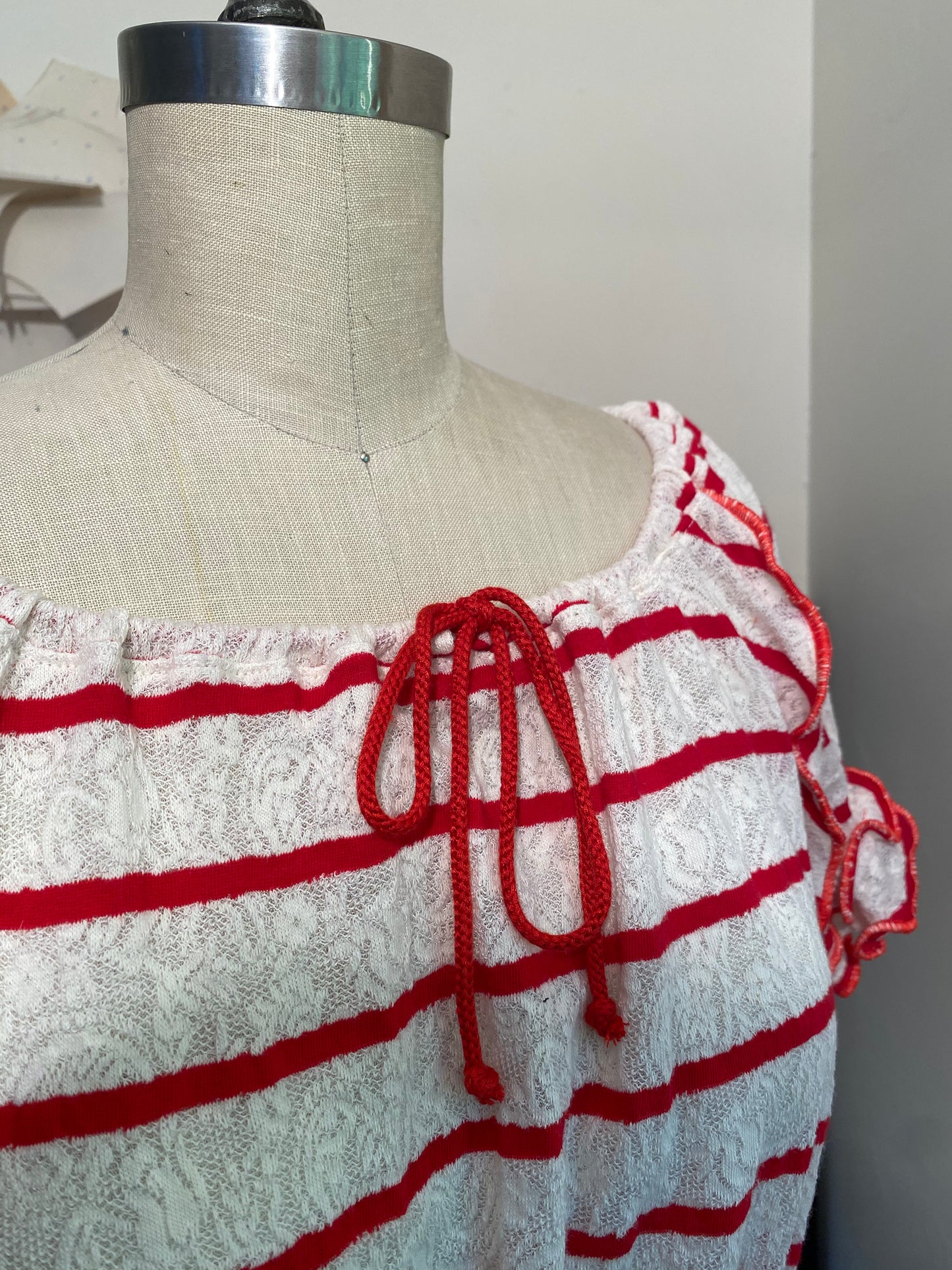Paris Top - Red Striped Lace