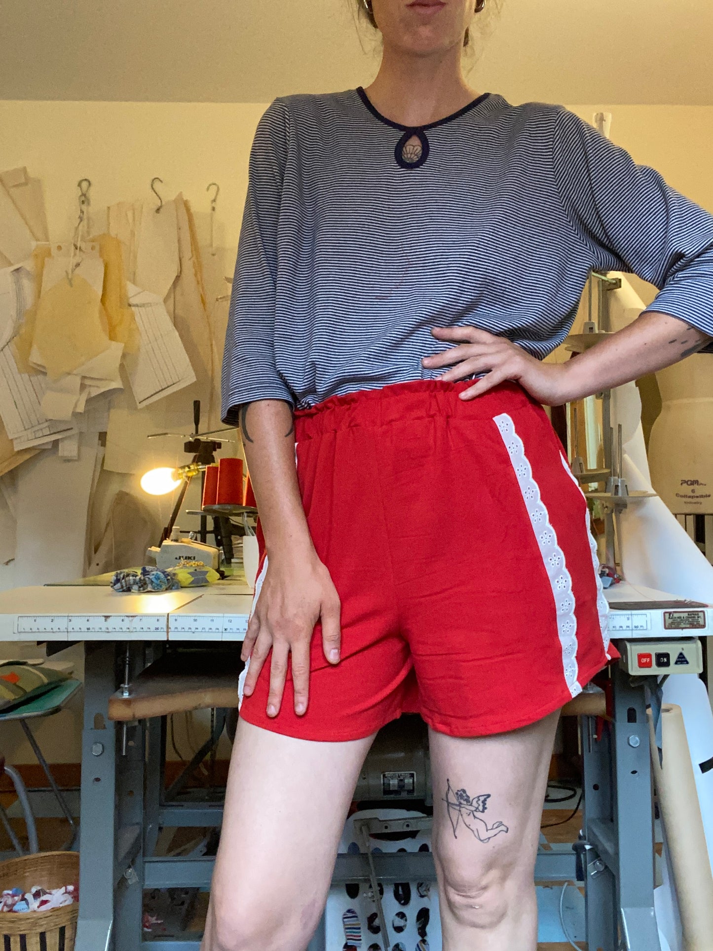 Summer Camp Shorts - Red Jersey + Lace