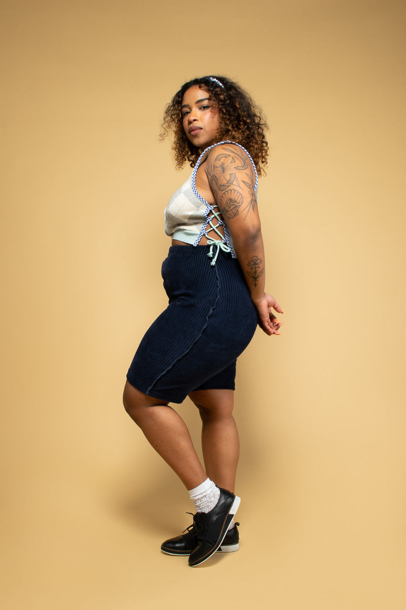 Navy Blue Corduroy Bike Shorts - S, L