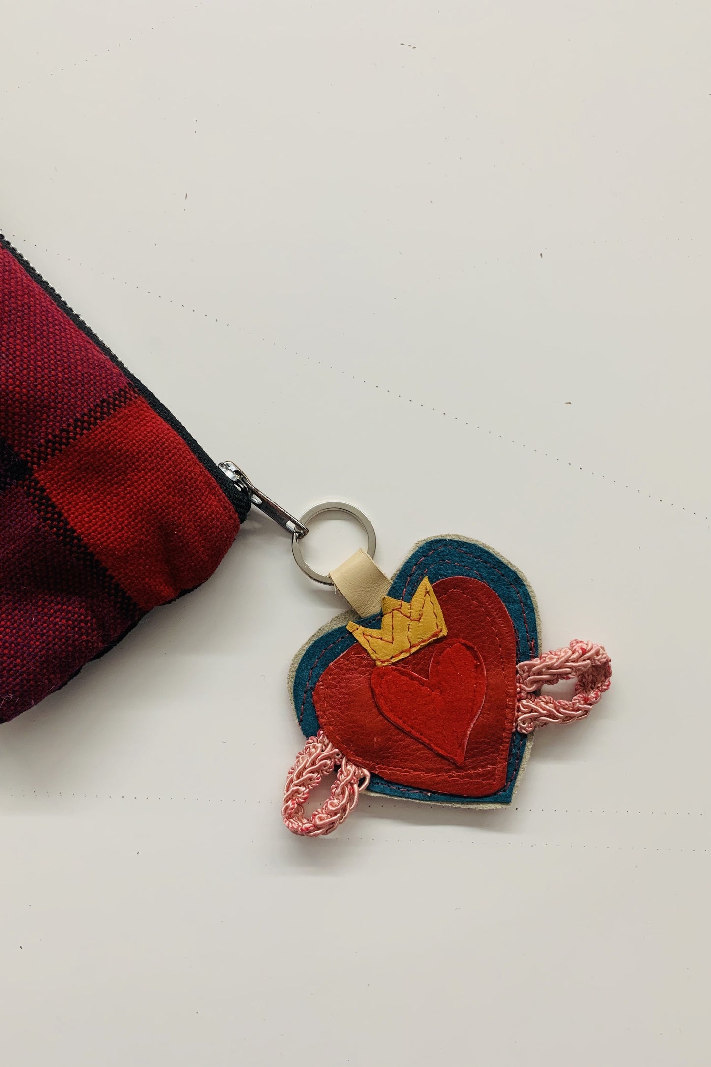 Set of 4 Leather Hearts Keychains