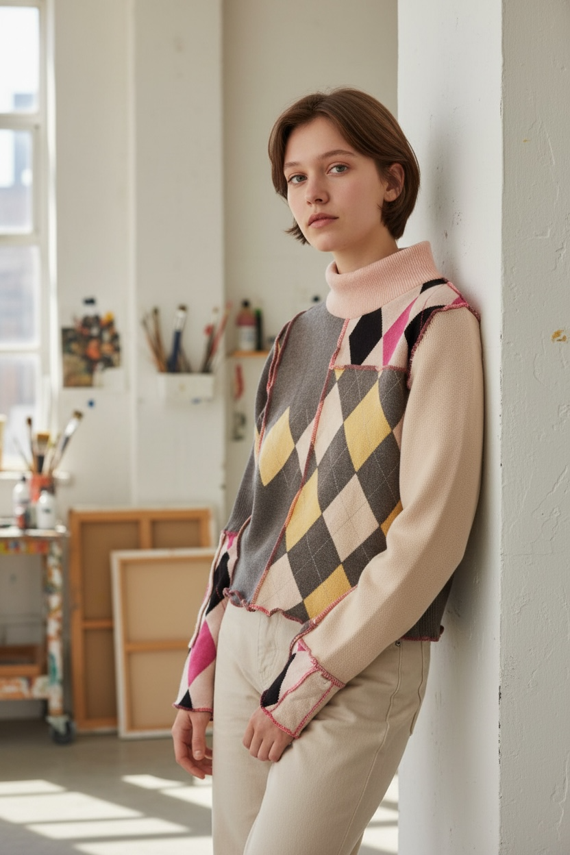 Argyle Patchwork Bunny Sweater - Medium