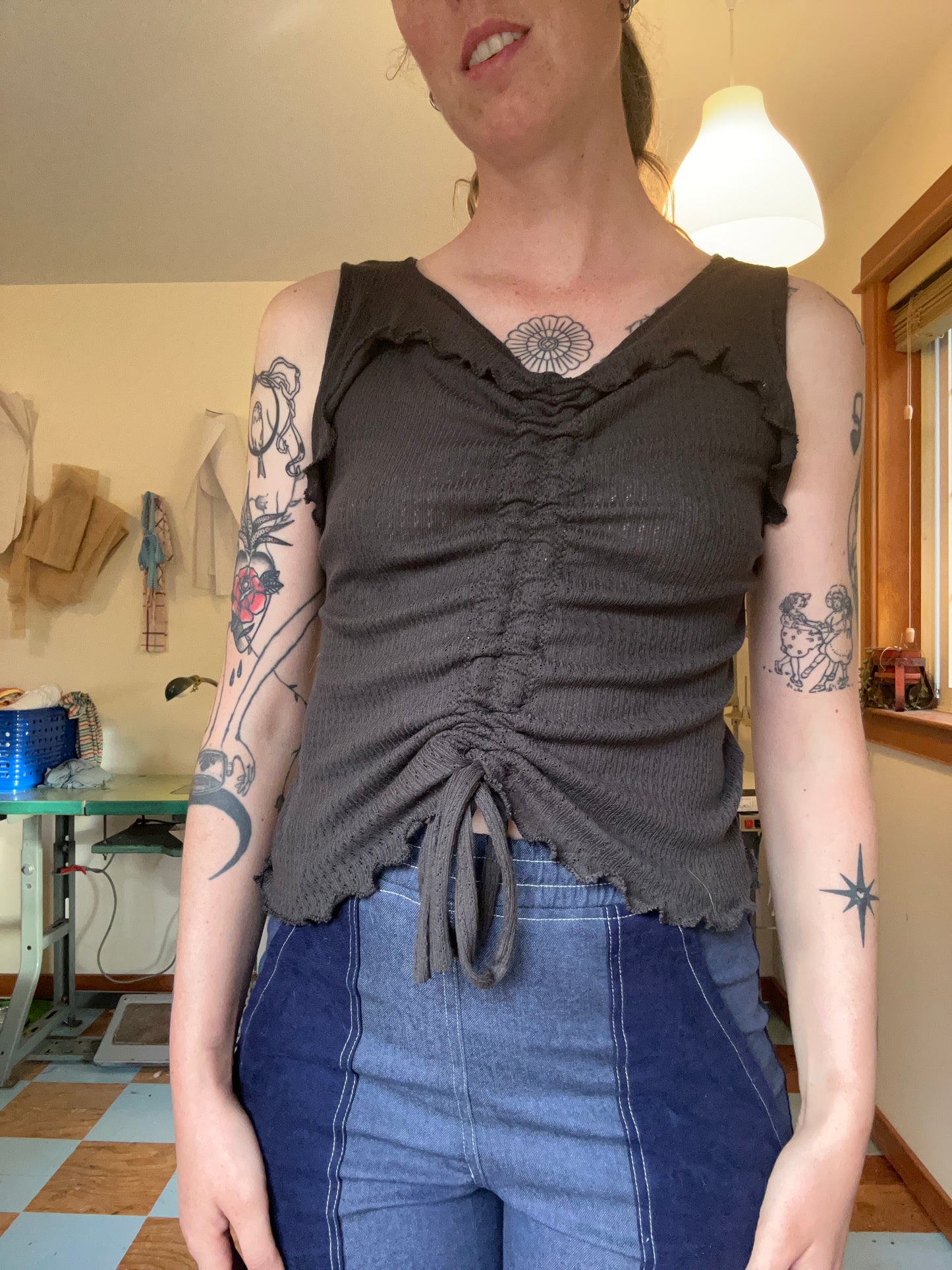 Ruffle Tank - Storm Cloud