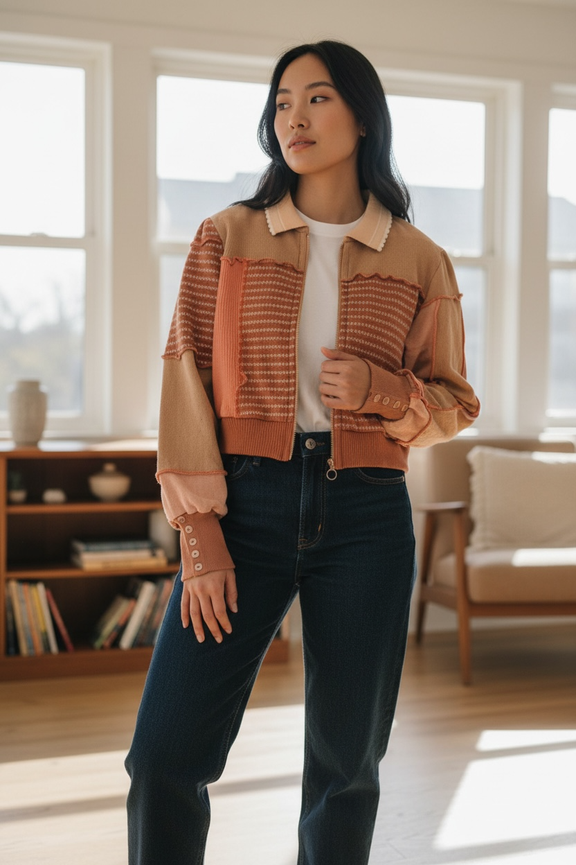 Pink Zip Bunny Sweater - Medium