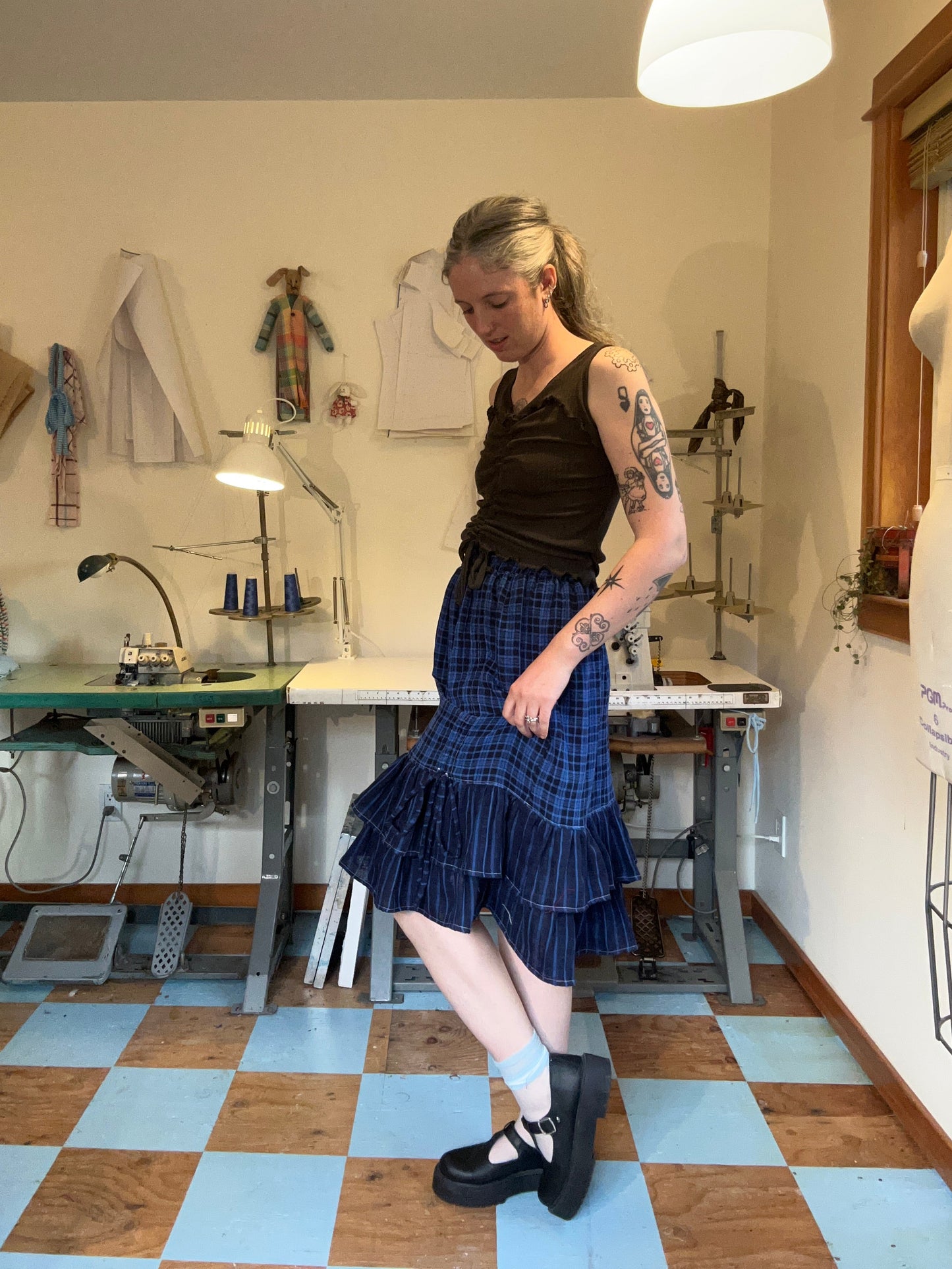 Belle Skirt - Blue Plaid