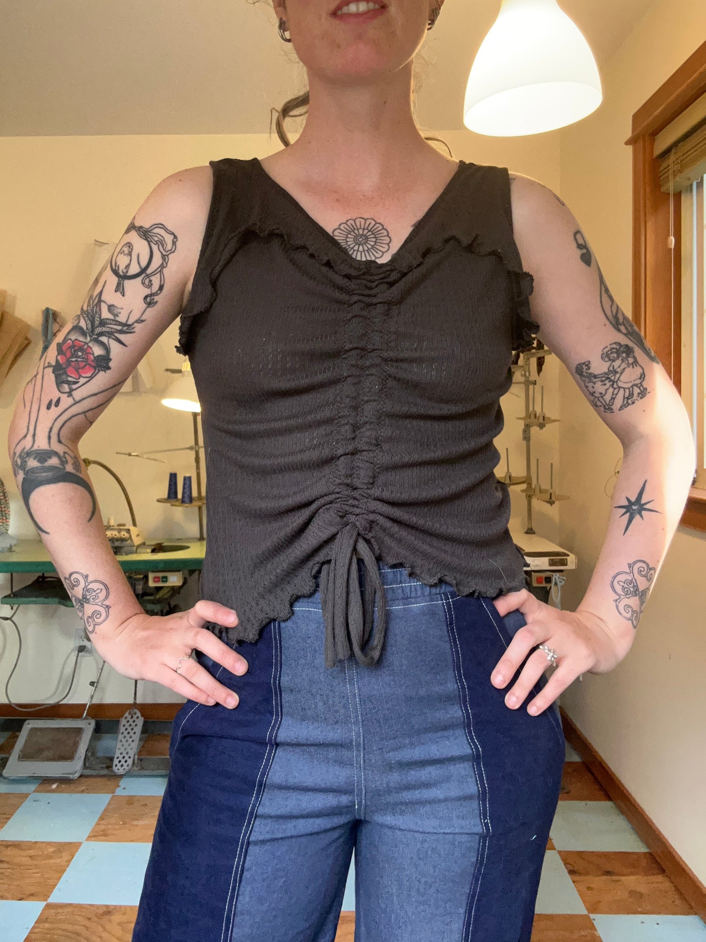 Ruffle Tank - Storm Cloud