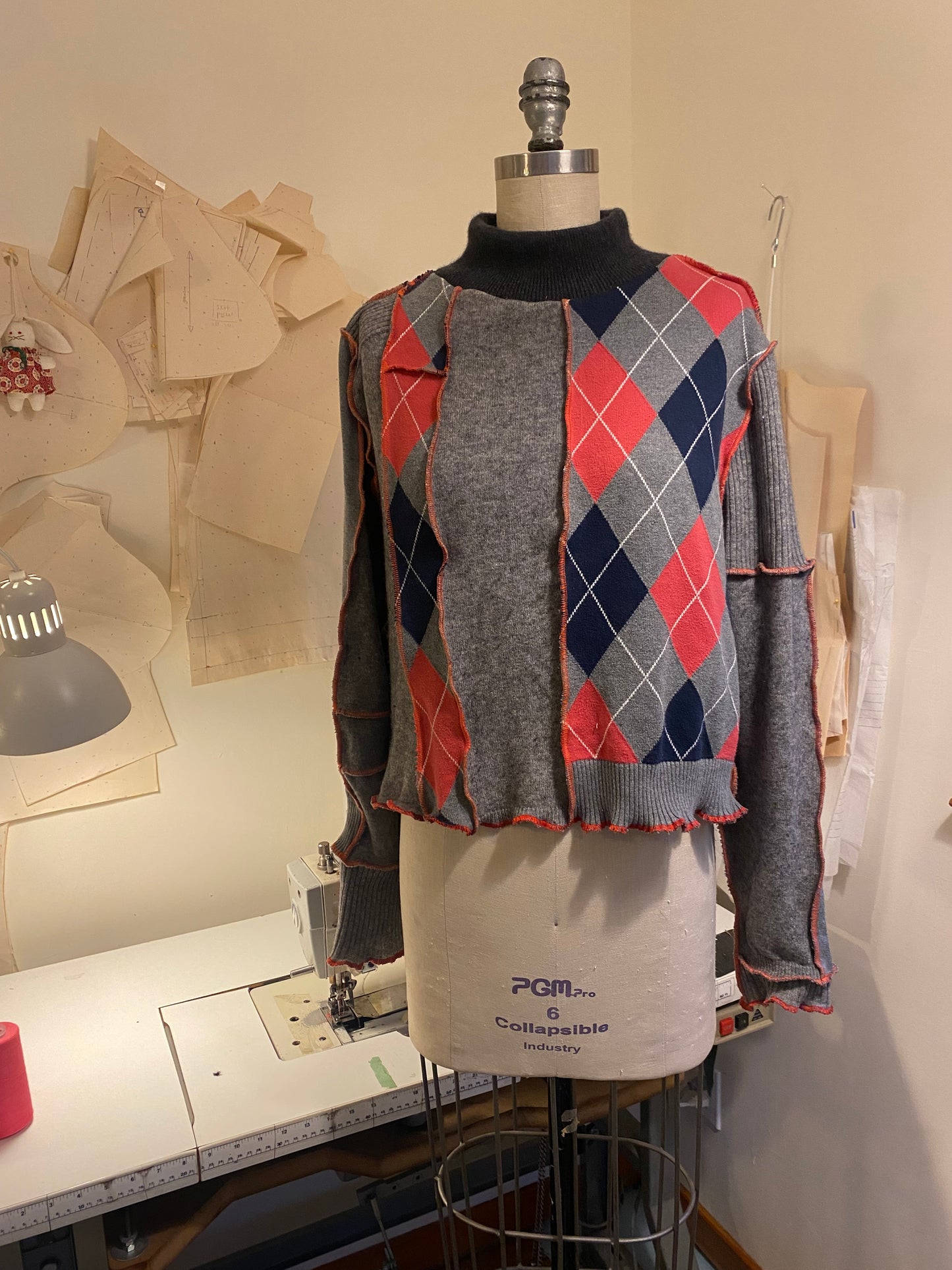 Argyle Patchwork Bunny Sweater - Large