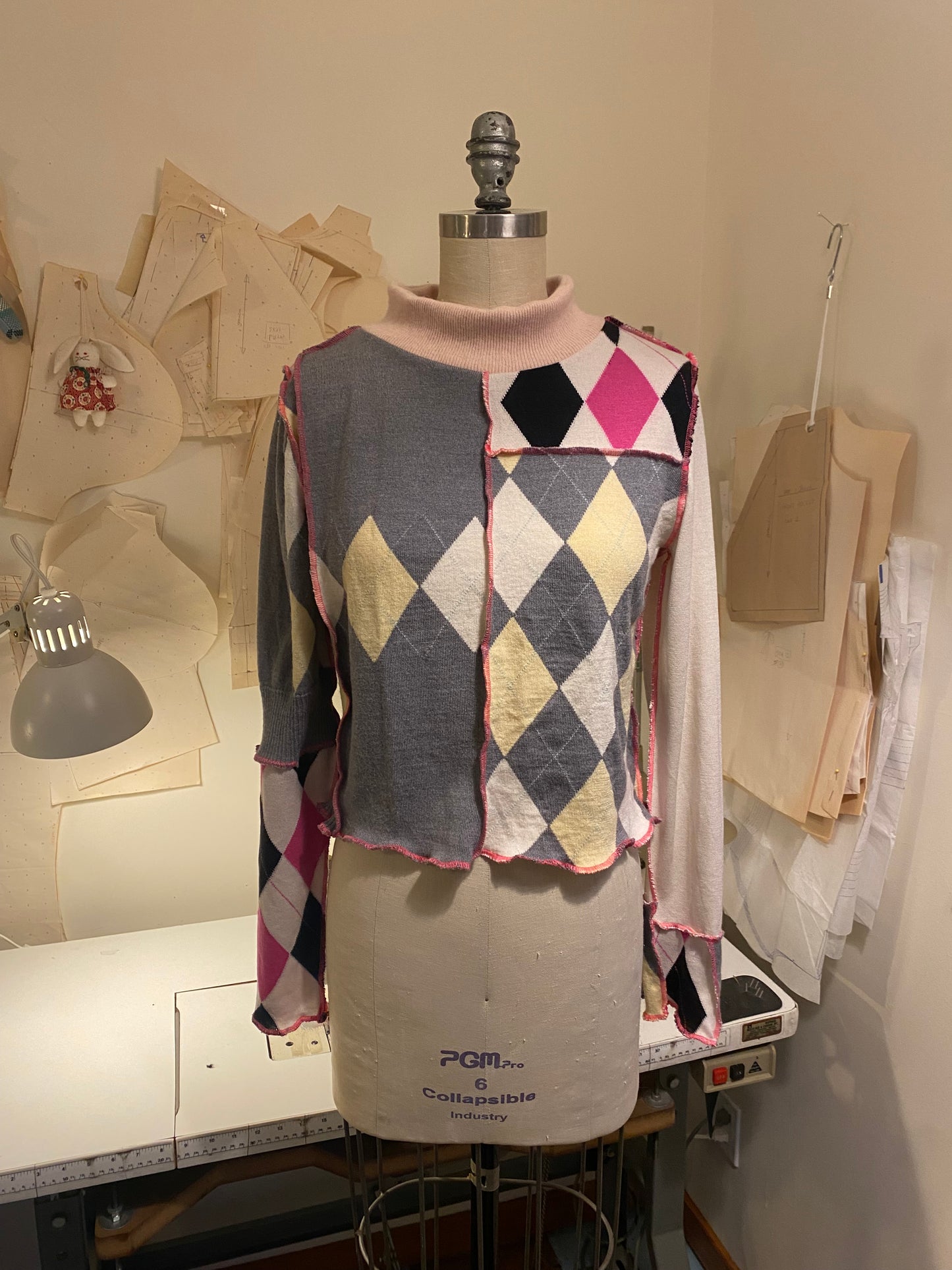 Argyle Patchwork Bunny Sweater - Medium