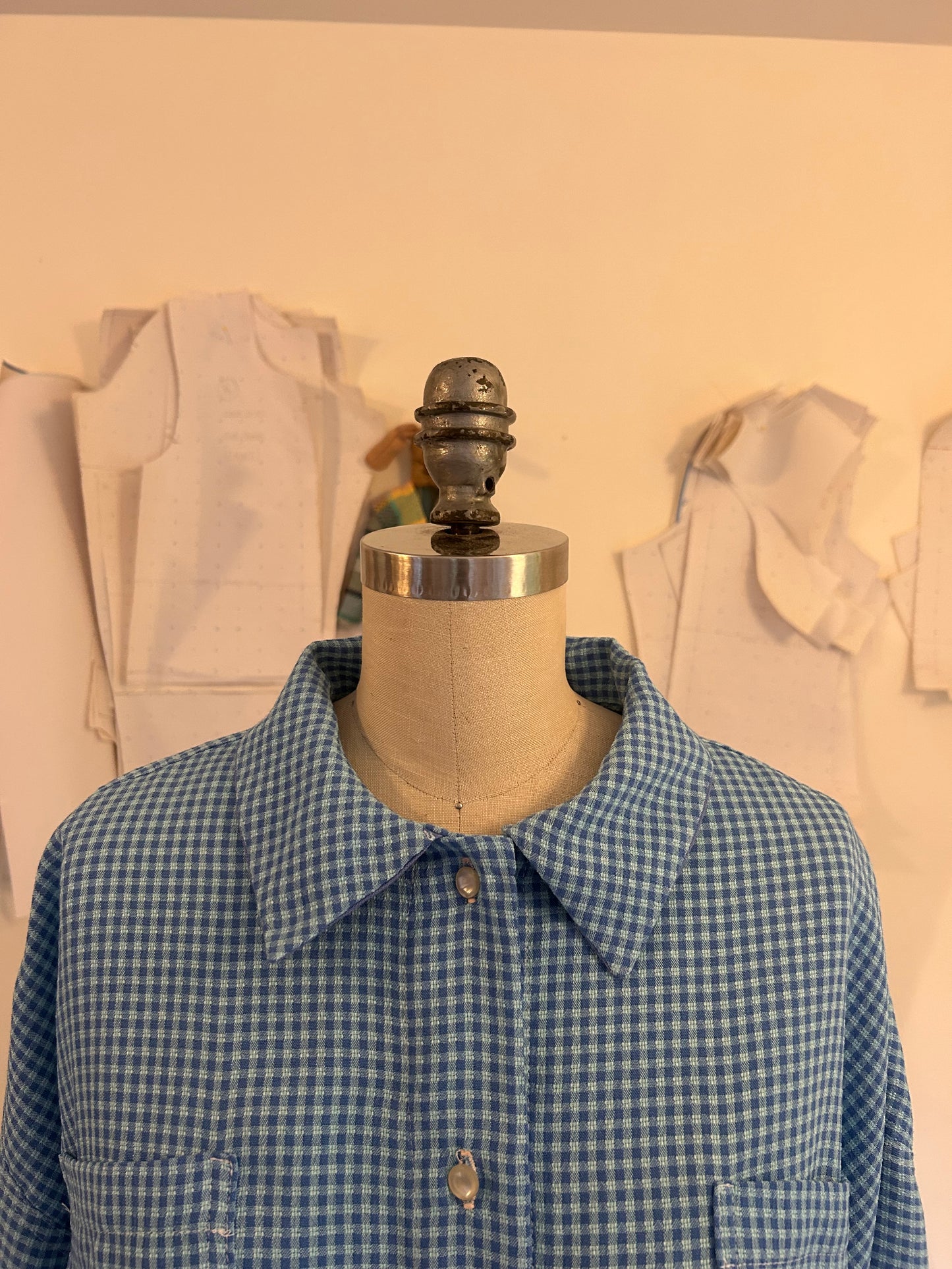 Trapeze Shirt - Turquoise Gingham