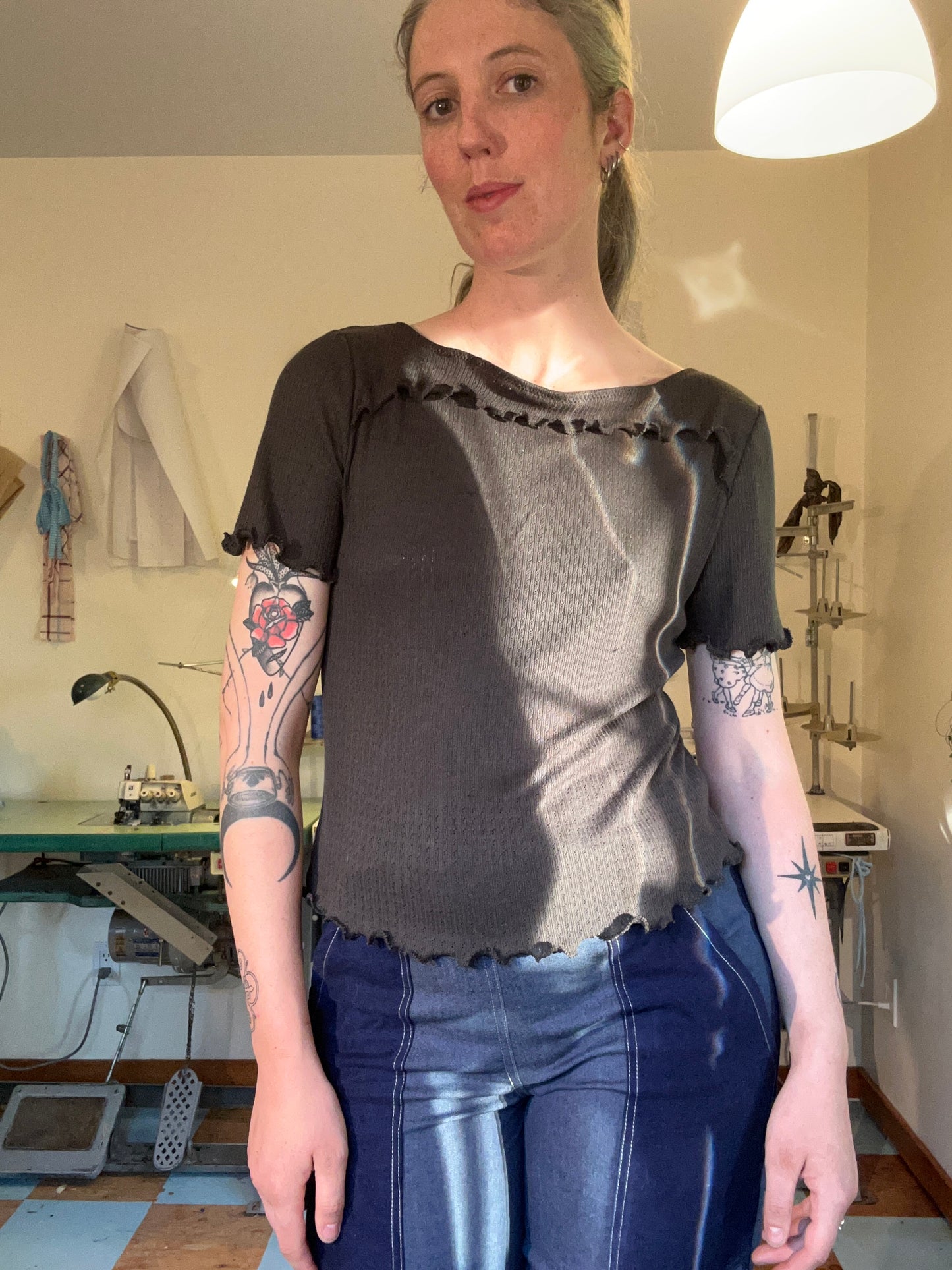 Ruffle Tee - Storm Cloud