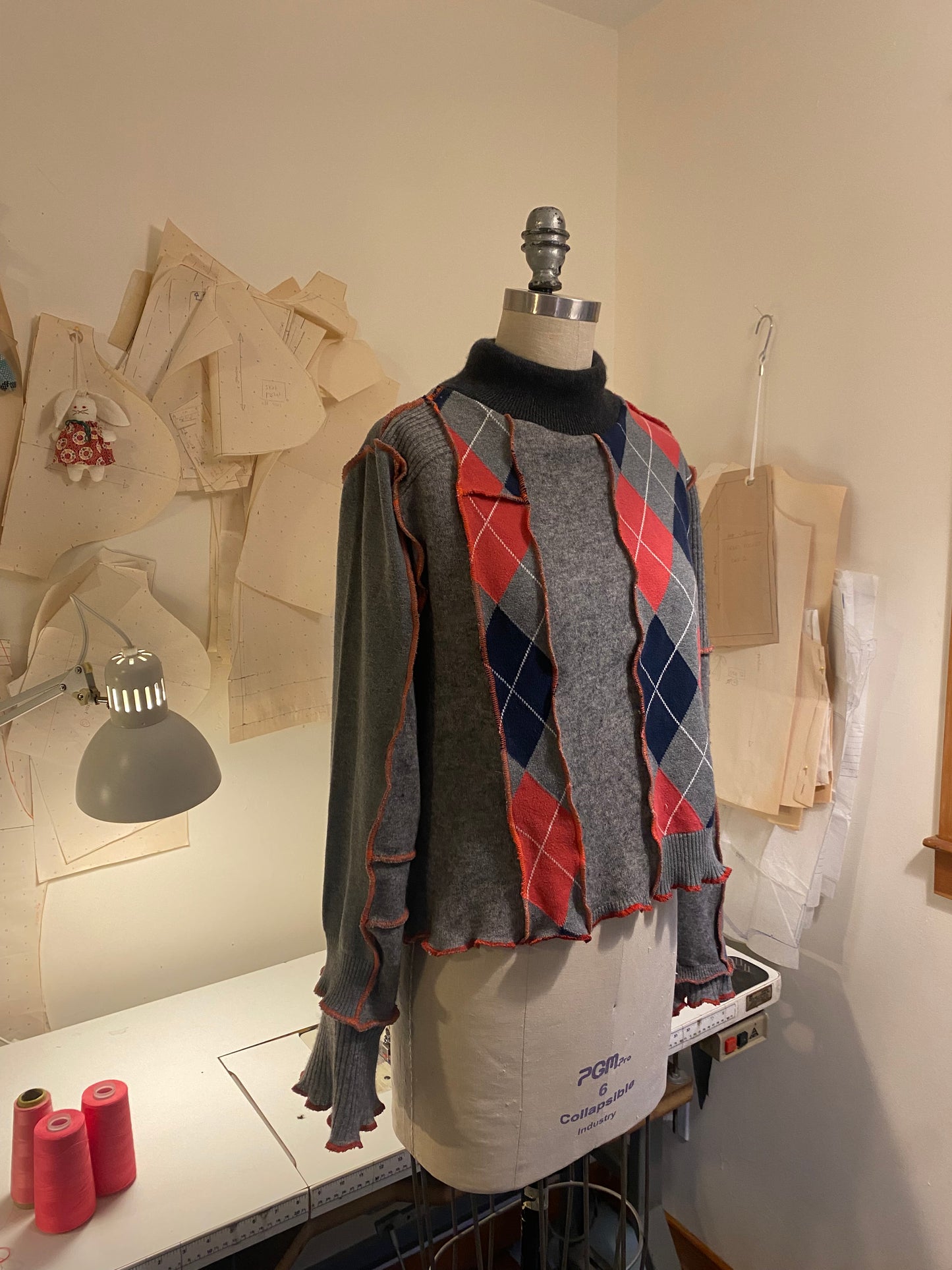 Argyle Patchwork Bunny Sweater - Large