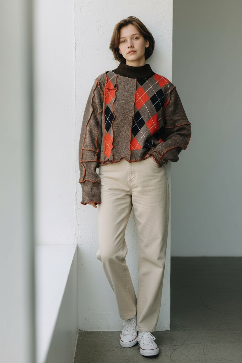 Argyle Patchwork Bunny Sweater - Large