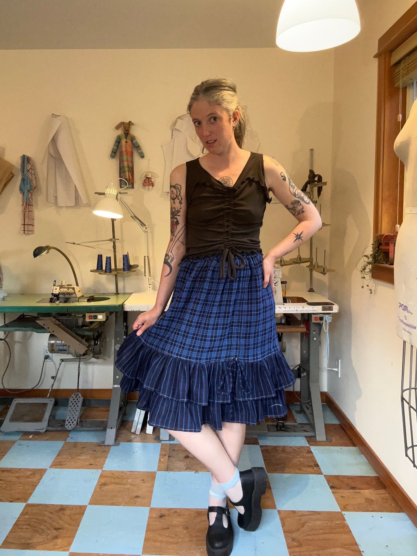 Belle Skirt - Blue Plaid