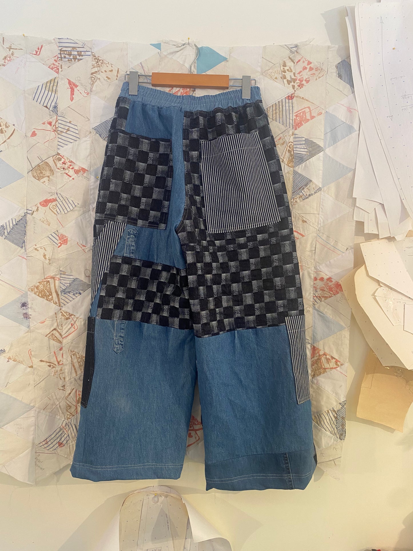 Denim Patchwork Pocket Pants - Medium