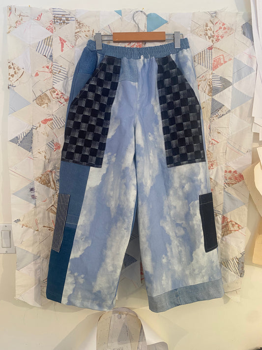 Denim Cloud Patchwork Pocket Pants - Large