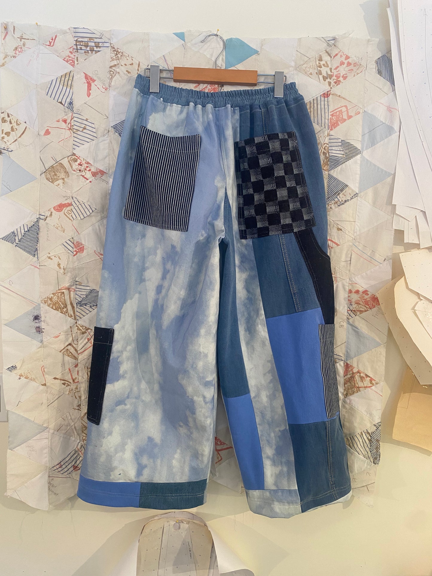 Denim Cloud Patchwork Pocket Pants - Large