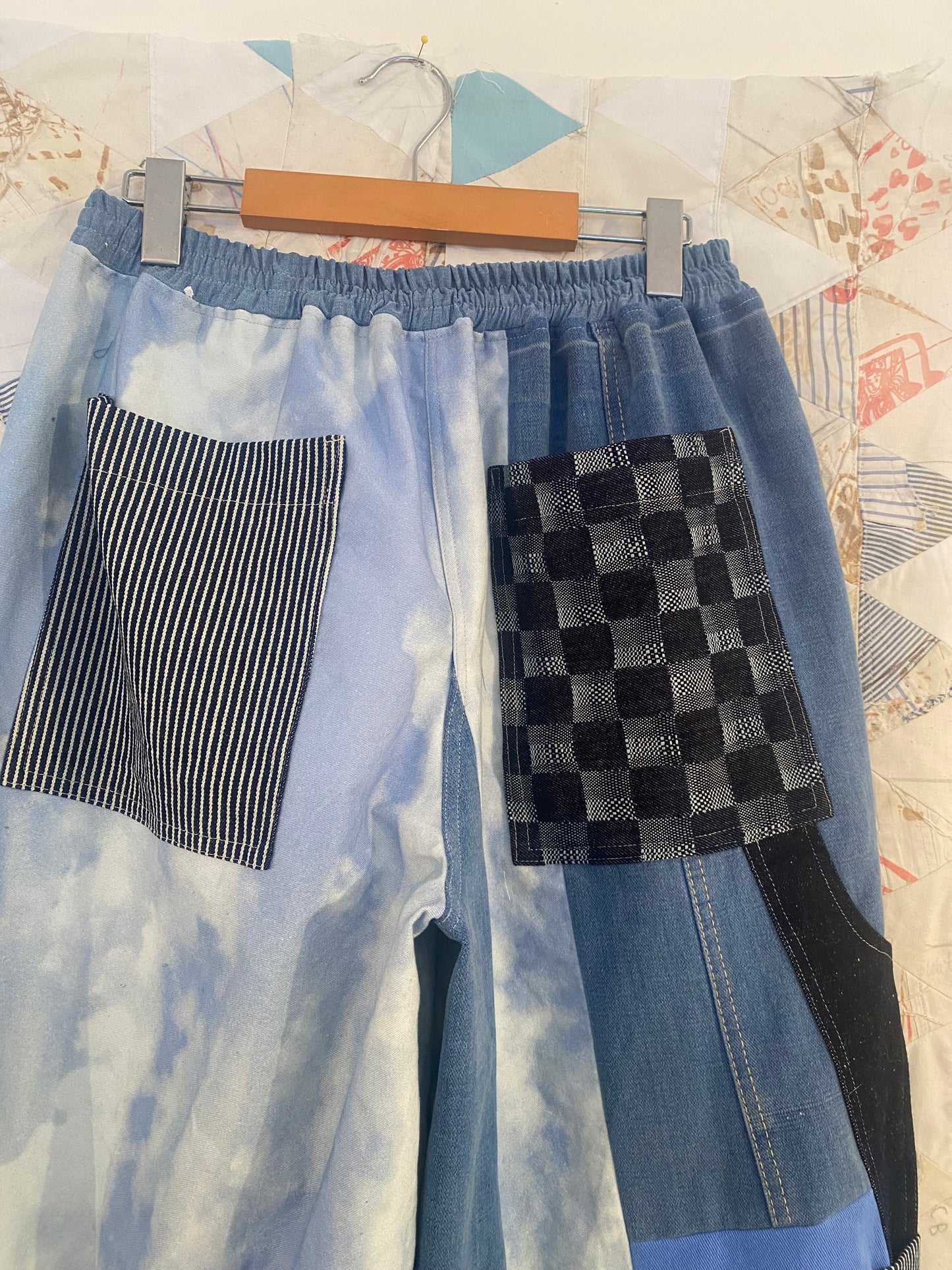 Denim Cloud Patchwork Pocket Pants - Large