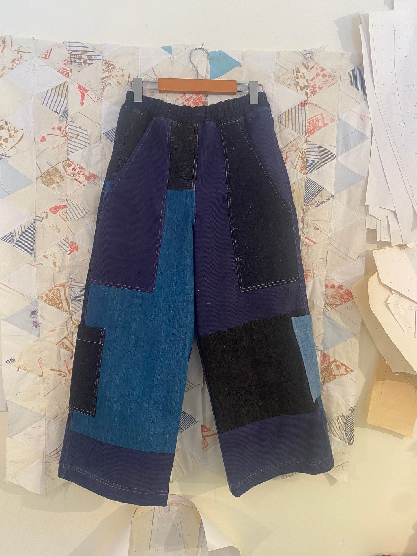 Denim & Corduroy Patchwork Pocket Pants - Small