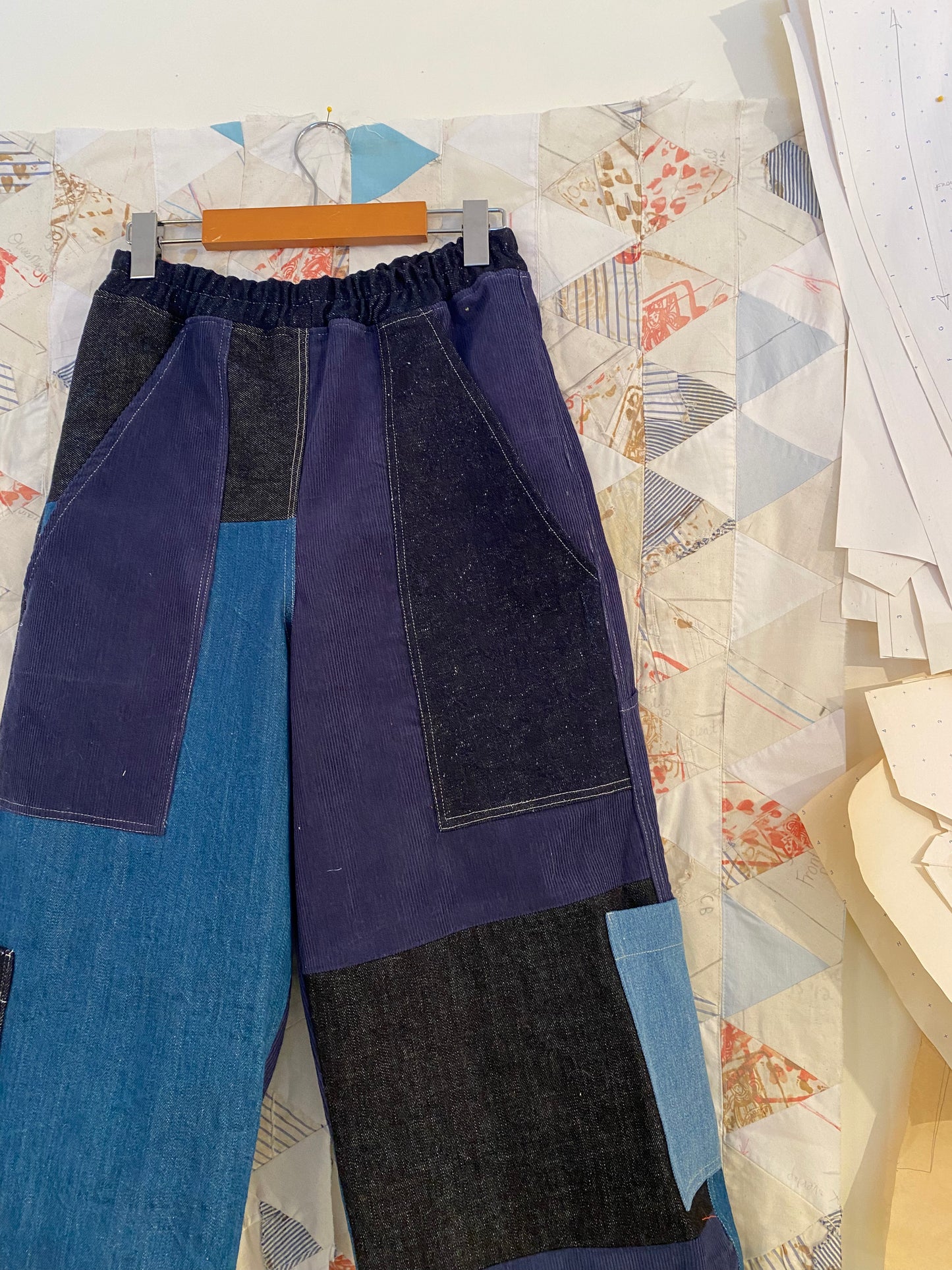 Denim & Corduroy Patchwork Pocket Pants - Small