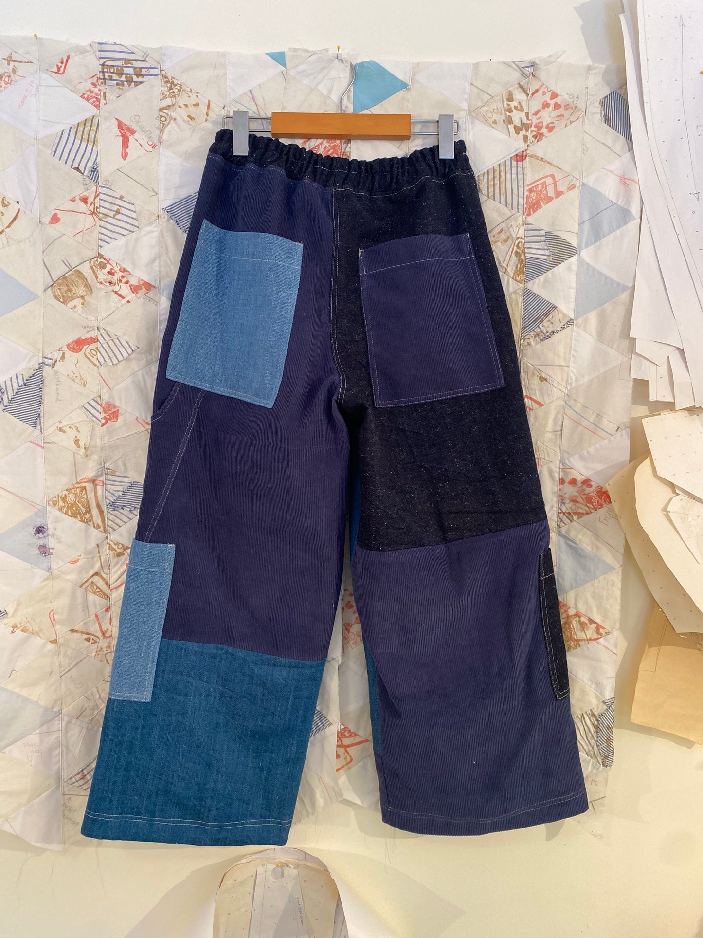 Denim & Corduroy Patchwork Pocket Pants - Small