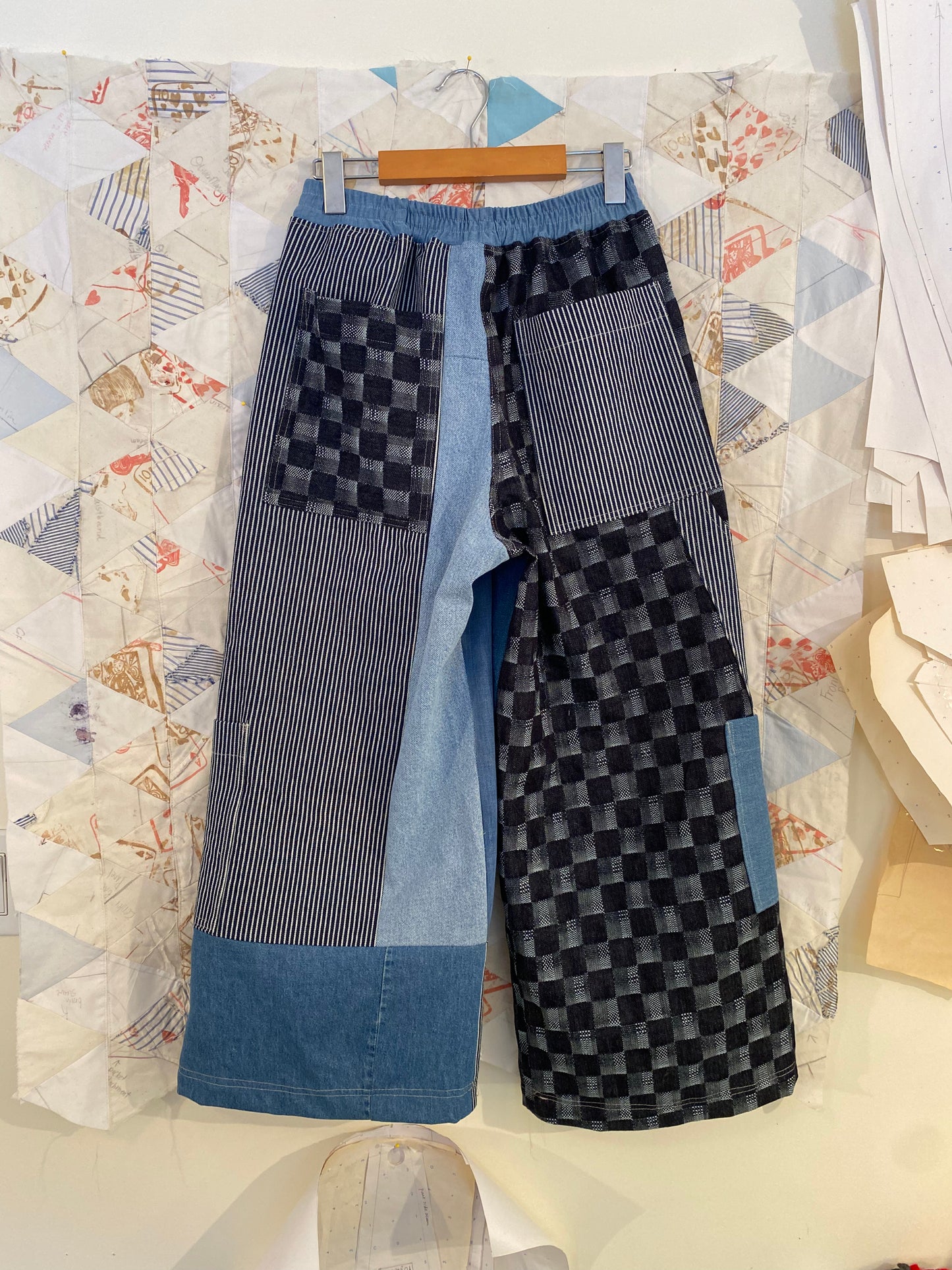 Denim Patchwork Pocket Pants - Medium