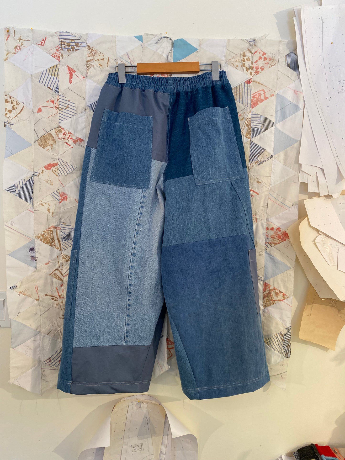 Denim Patchwork Pocket Pants - Large