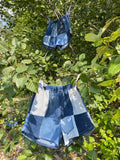 Denim Patchwork Shorts with Blue Gingham