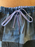 Denim Patchwork Shorts with Blue Gingham