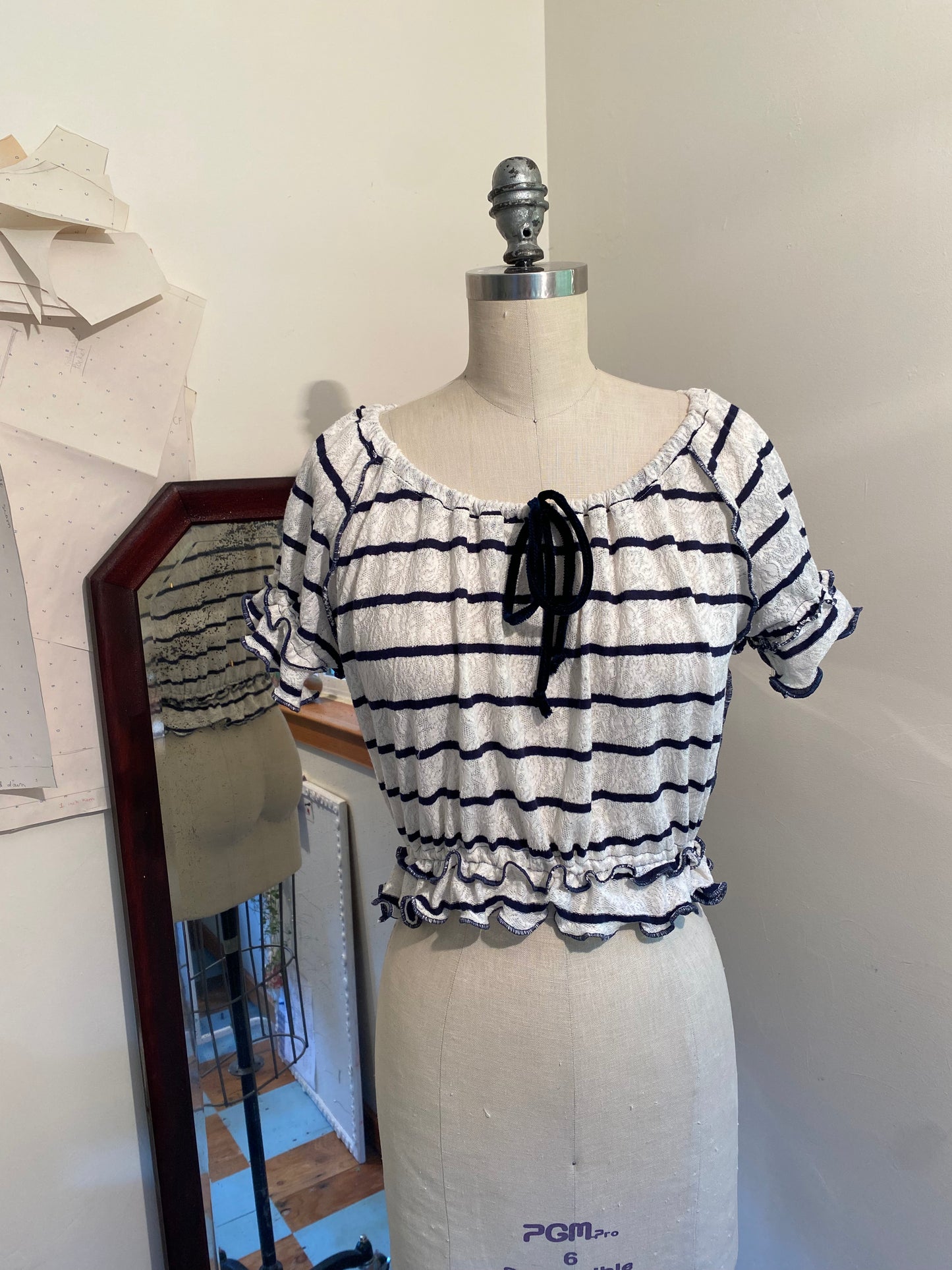 Paris Top - Navy Striped Lace