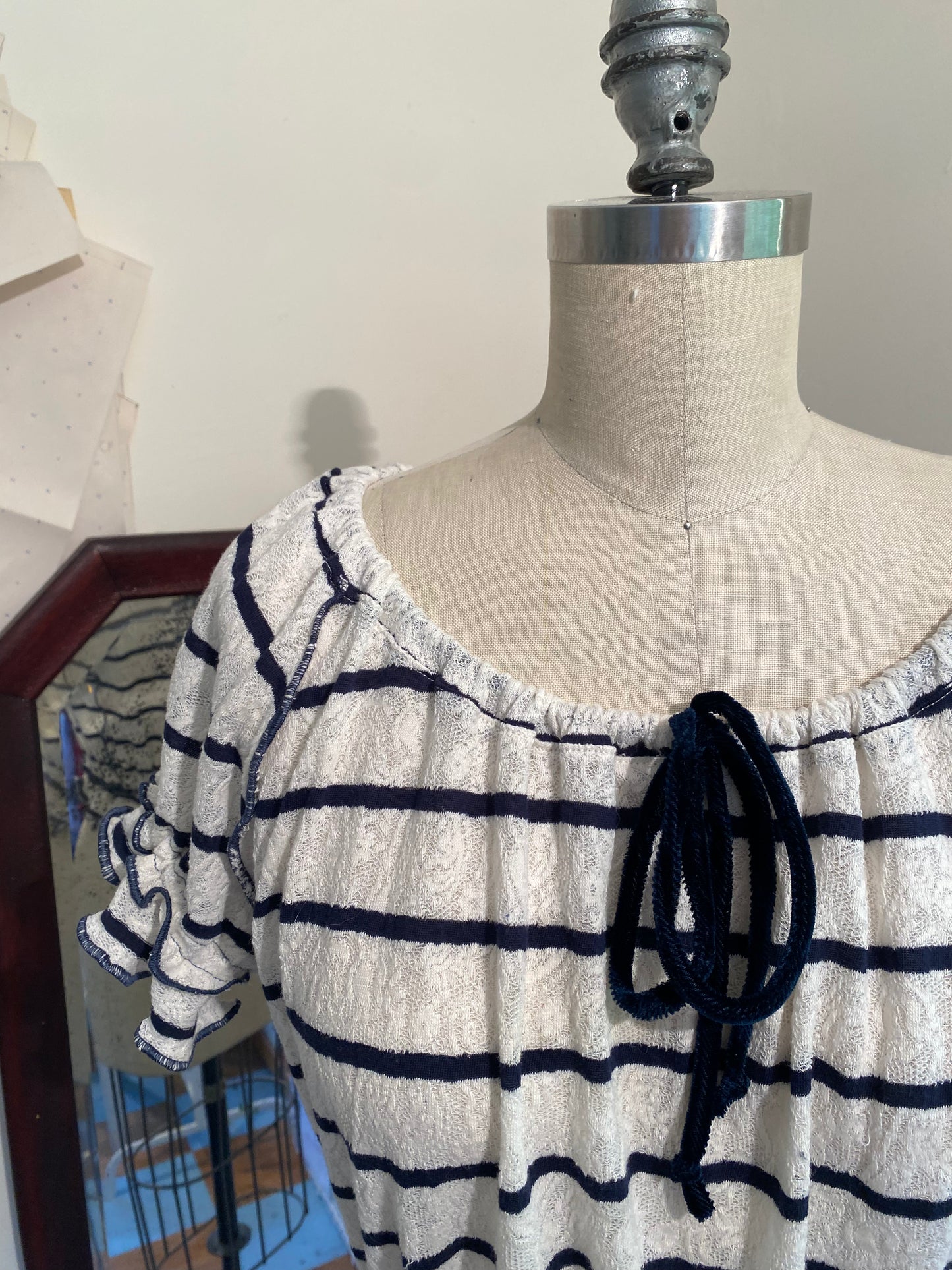 Paris Top - Navy Striped Lace