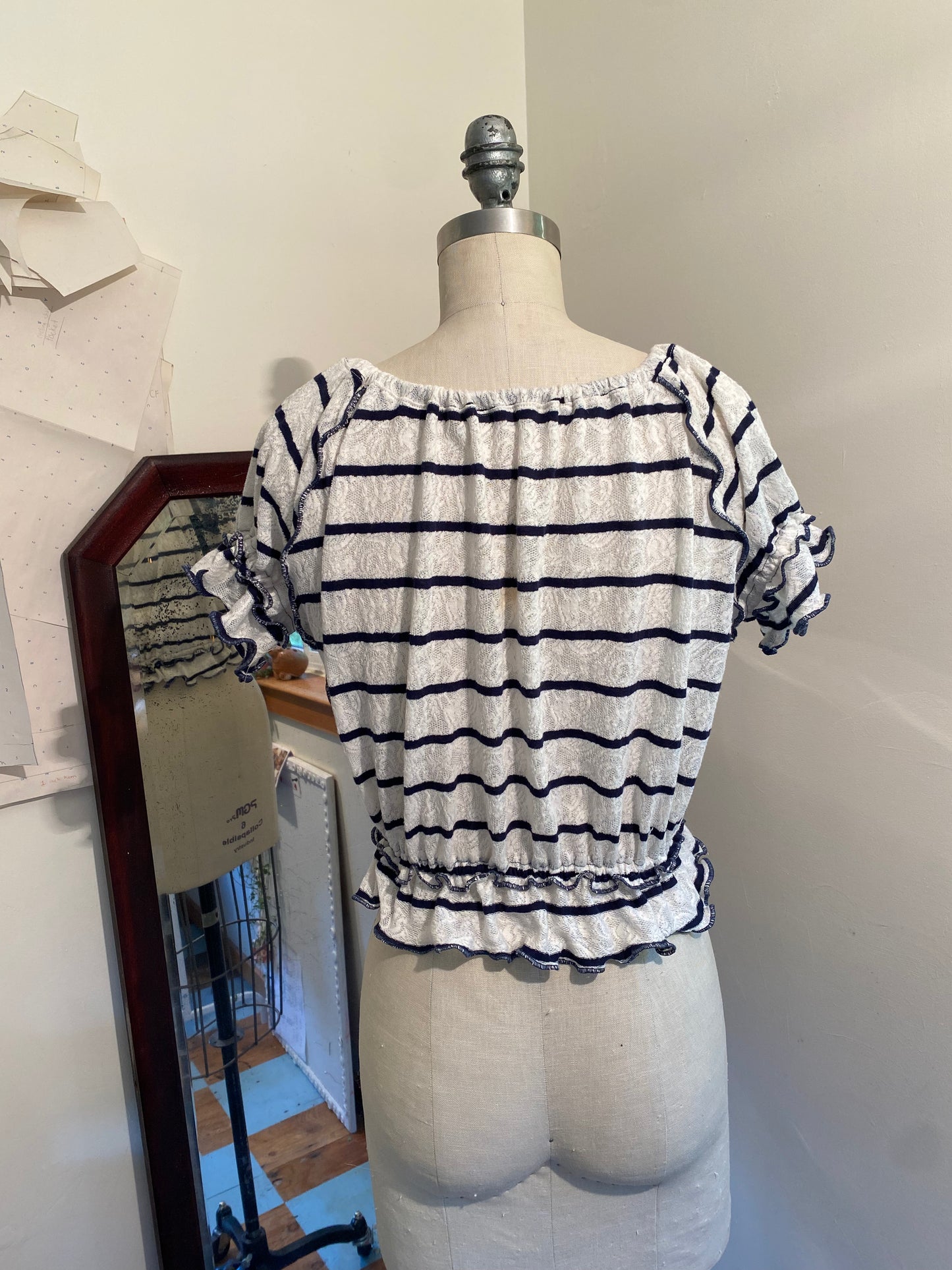 Paris Top - Navy Striped Lace