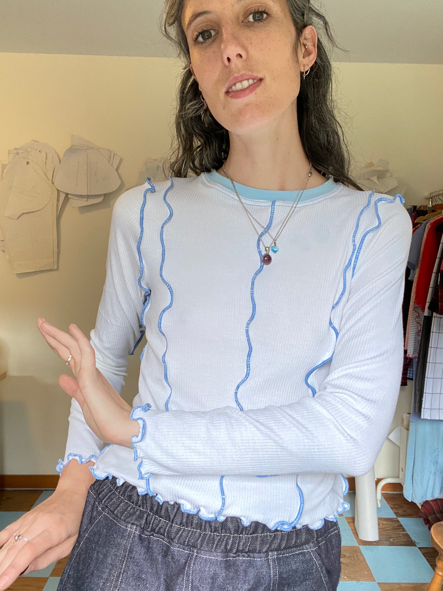 Cherie Longsleeve - White Rib / Blue