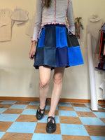 Patchwork Pleated Skirt - Blue Denim & Corduroy