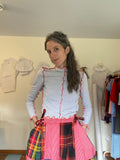 Patchwork Pleated Skirt - Red & Plaid
