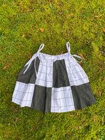 Patchwork Pleated Skirt - Grey & White Plaid