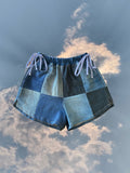 Denim Patchwork Shorts with Blue Gingham