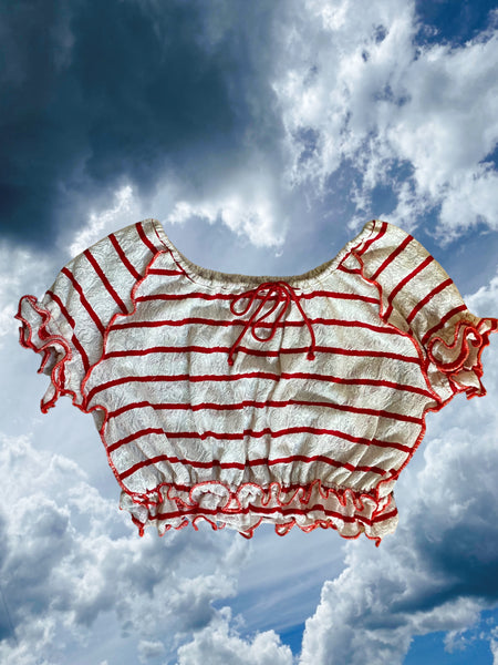 Paris Top - Red Striped Lace