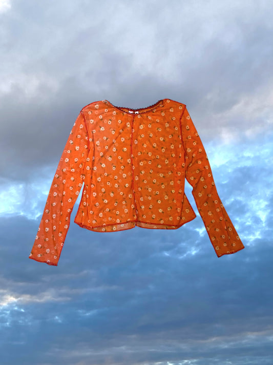 Mesh Longsleeve - Red Daisy Print - M, L
