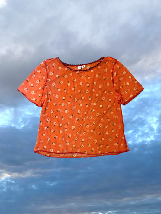 Mesh Baby T- Red Daisy Print - S