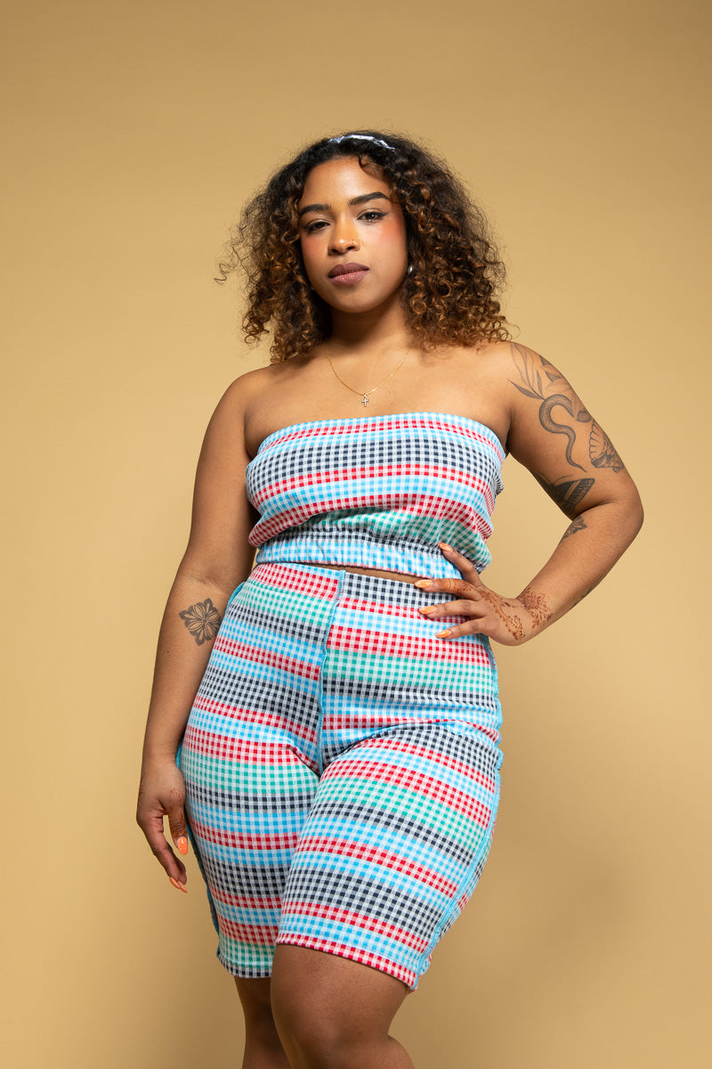 Multicolor Gingham Bike Shorts - S, L