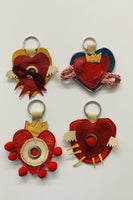 Set of 4 Leather Hearts Keychains